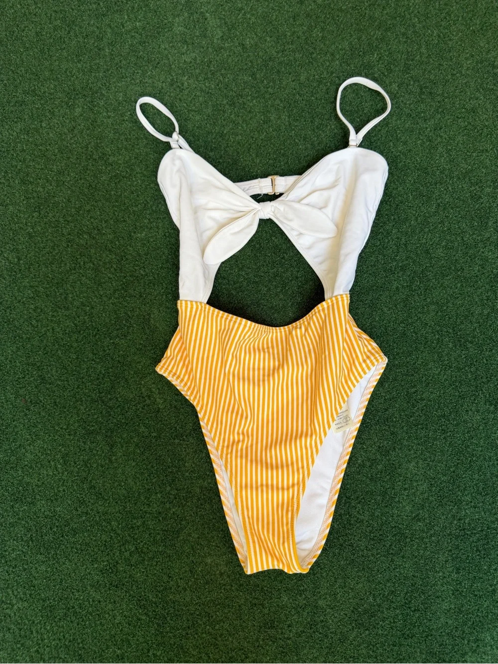 Hollister White & Yellow Striped Cutout Kids One-Piece Swimsuit